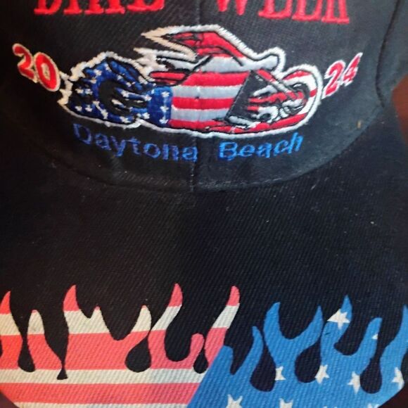 Black Bike Week Cap with American Flag Design - Picture 3 of 6